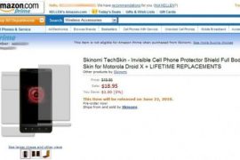 Droid X Accessory: Skinomi Techskin, a Screen Protector Shield costing $18.99