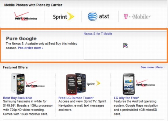 T-mobile Nexus Two Best buy Pre Order page