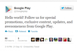 Google Play opens Twitter Account, follow the offers at @Googleplay