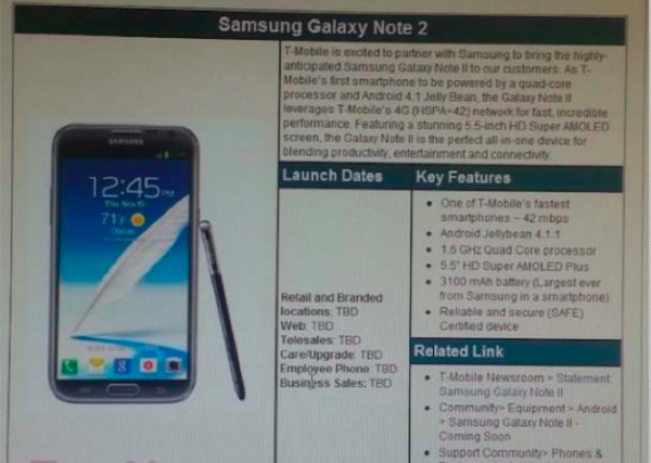 T-Mobile Galaxy Note 2 Specs