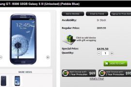 Unlocked Galaxy S3 32 GB Price drops to $639.50 at US online store