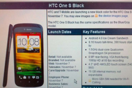 Black HTC One S release date set for Nov 7 at T-Mobile