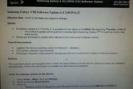 Sprint Galaxy S3 Jelly Bean Update coming on October 25, labelled as L710VPALJ7
