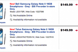 Samsung Galaxy Note 2 Price for Bell and TELUS in Canada