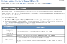 Official Ice Cream Sandwich Update for T-Mobile Galaxy S Blaze 4G will be released on October 3