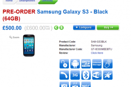 Black Galaxy S3 64GB Price set at £600 in UK, available on pre-order