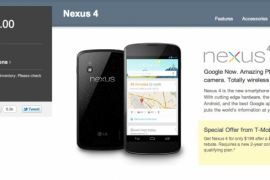 Nexus 4 Google Play page directing users to T-Mobile website; Sold Out at both places though