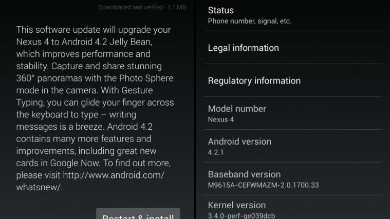 Nexus 4 Android 4.2.1 Update