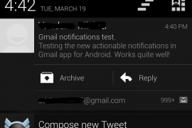 Gmail Android App Updated: now Archive, Delete and Reply straight from Notification bar without opening the app