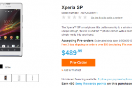 Unlocked Xperia SP up for pre-order in the US on Sony’s online store