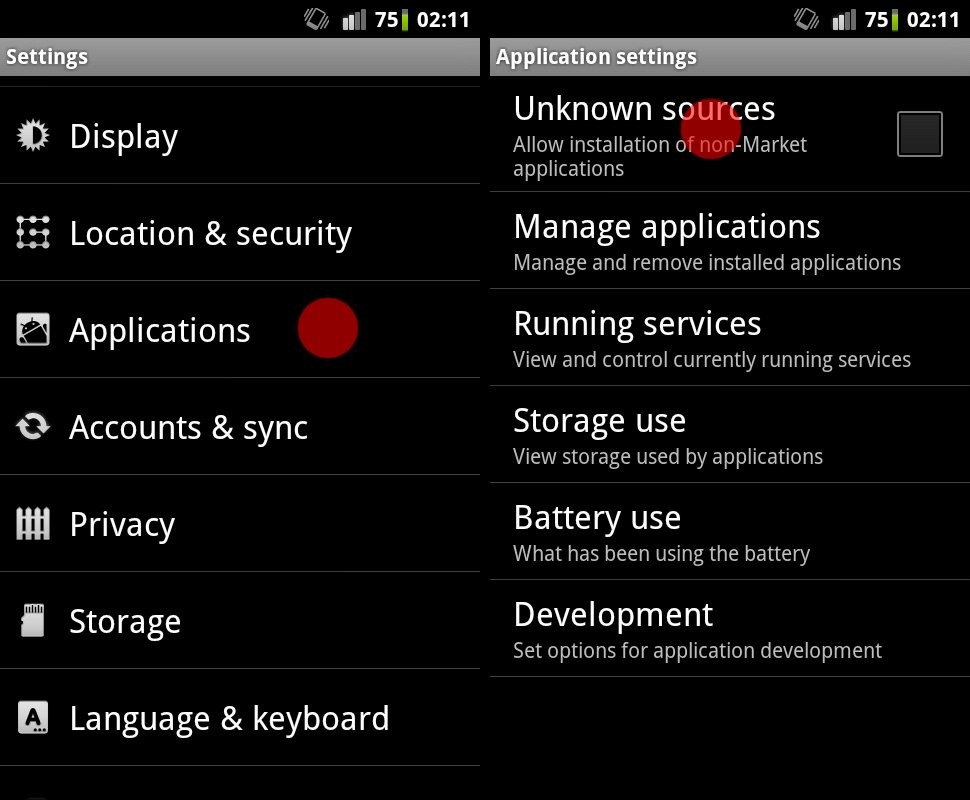 Settings for Android 4.3 and below versions