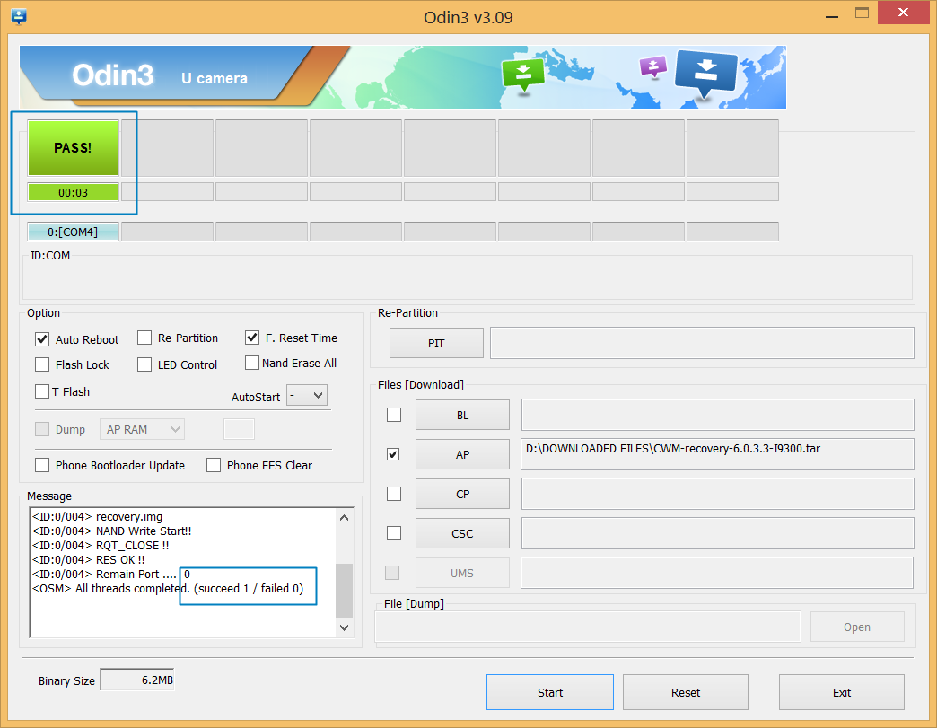 CWM Recovery via Odin Success