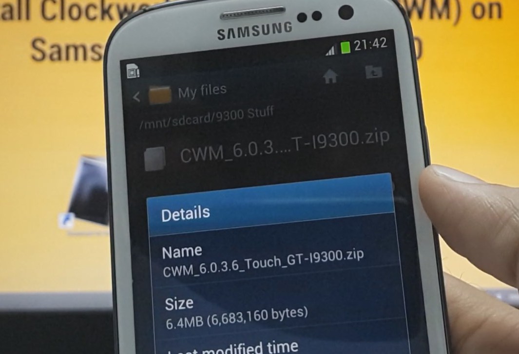 CWM Touch Recovery .zip file in sdcard