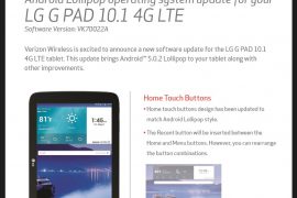 Verizon LG G Pad 10.1 LTE receiving Android 5.0.2 Lollipop OTA update, software version VK70022A