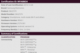 Samsung Galaxy J7 2017 (SM-J727V) gets certificate from Wi-Fi alliance, runs on Android 7.0 Nougat
