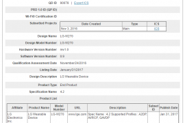 LG W270 smartwatch certified by Bluetooth SIG
