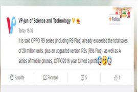 Oppo sells 20 million units of R9 series