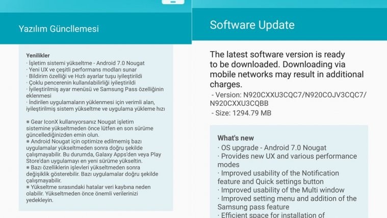 Galaxy Note 5 Nougat update