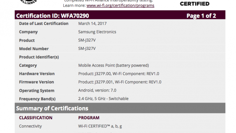 Samsung Galaxy J3 2017 US release is close, certified by WiFi Alliance