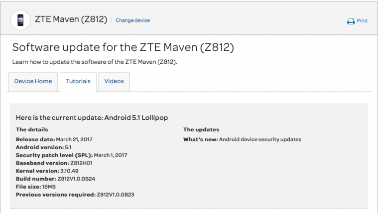 AT&T ZTE Maven Z812 March security patch
