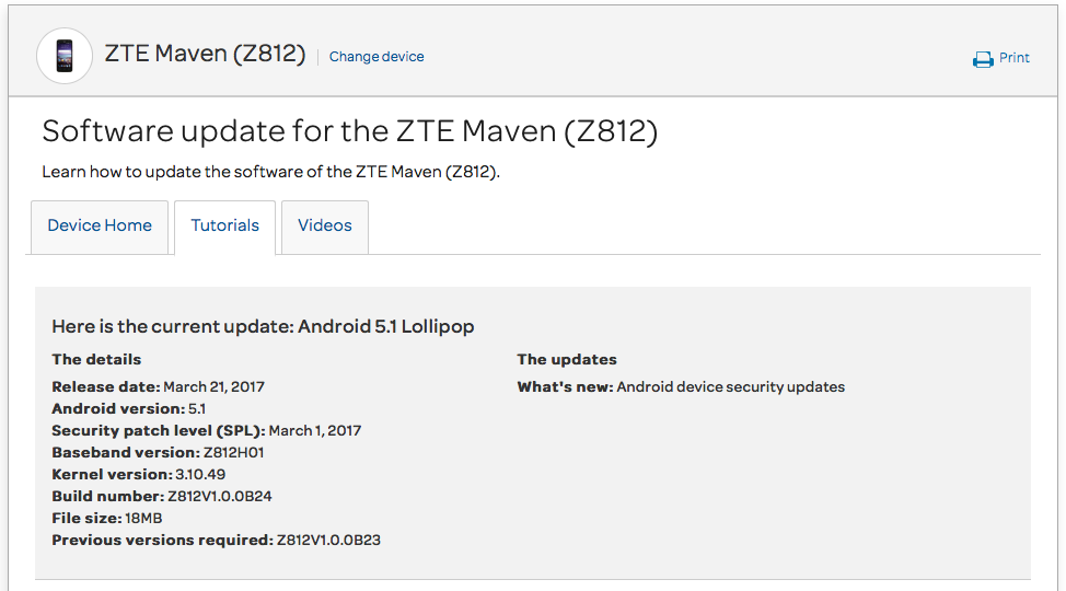AT&T ZTE Maven Z812 March security patch