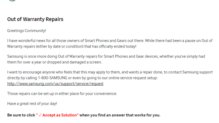 samsung out of warranty repairs