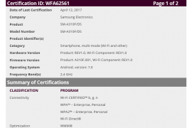 Galaxy A3 2016 Nougat update release nears, certified by Wi-Fi Alliance