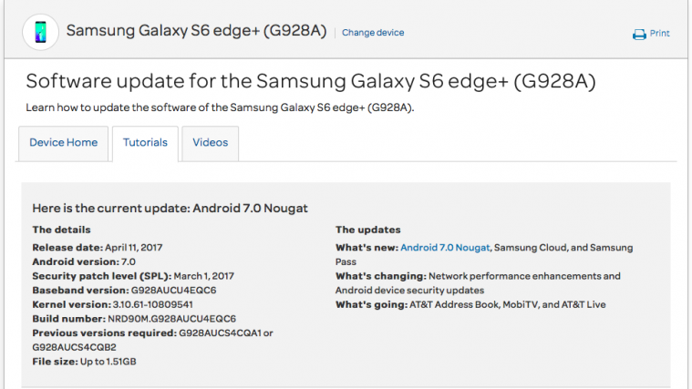 Galaxy S6 Edge+ Nougat update