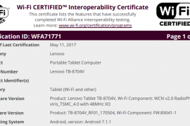 Lenovo TB-8704V Android tablet with Android 7.1.1 on-board clears Wi-Fi Alliance