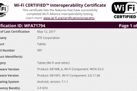 ZTE K81 Android 7.1.1 tablet shows up at Wi-Fi Alliance