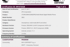 ZTE Z852 and Z9137 with Android 7.1.1 on-board appear at Wi-Fi Alliance