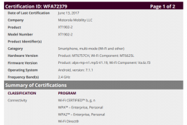 Moto E4 appears at Wi-Fi Alliance