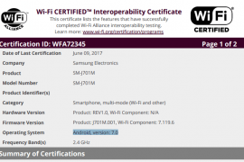 Samsung Galaxy J7 (2015) Nougat update certified at Wi-Fi Alliance
