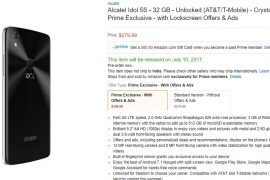 Alcatel Idol 5S launched at Amazon USA for $199.99/279.99 (with/without Ads)
