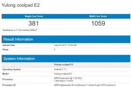Coolpad E2 specs outed via GeekBench, features 2GB RAM, Snapdragon 210 chip and Android 7.1.1 Nougat