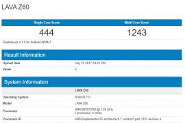 Lava Z60 shows up online with Android 7.0 Nougat, MT6737M processor and 1GB RAM