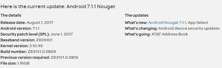 AT&T zte maven 2 Nougat update