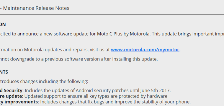 Moto C Plus security patch