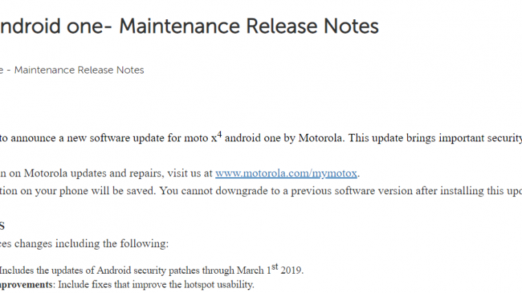 Moto X4 Android One March patch