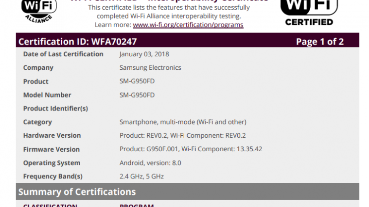 Samsung Galaxy S8 Oreo update