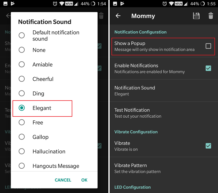 android custom notification sound per contact