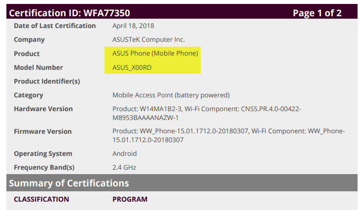 Asus X00RD Android Go phone