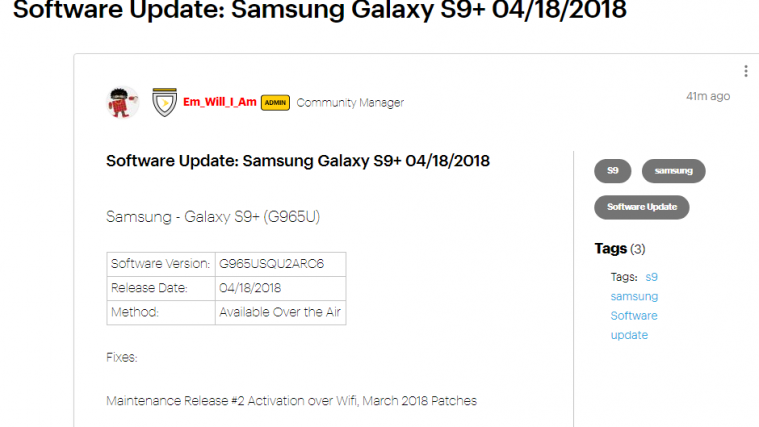 Galaxy S9 Plus Sprint update