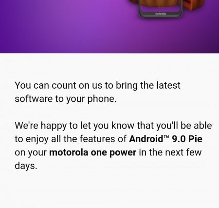 Moto One Power Android 9 Pie update