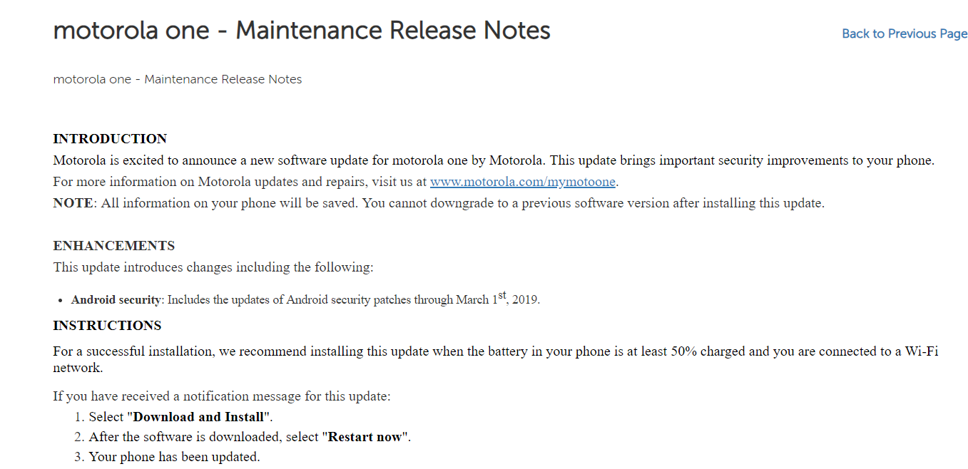 Moto One March security patch