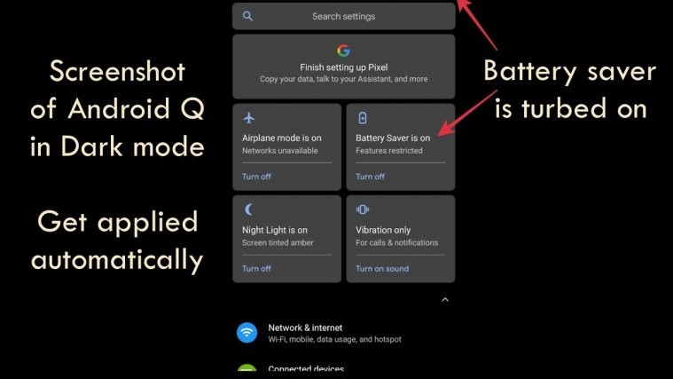 Android Q battery saver dark mode