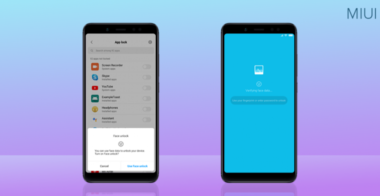 MIUI 10 face unlock for apps