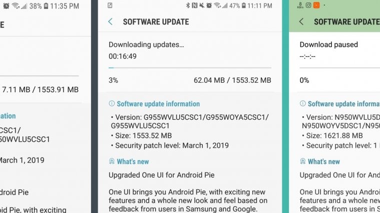 Canada Android Pie update for Galaxy Note 8, S8 and S8 plus