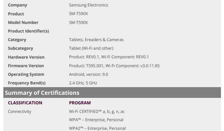 Samsung Galaxy Tab A 10.5 Pie update cleared