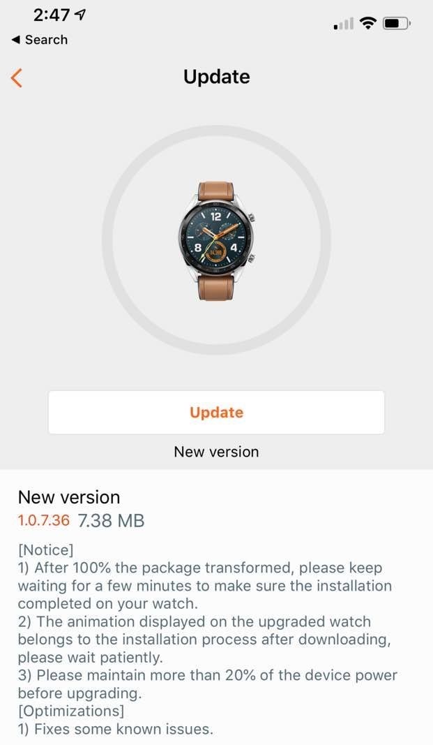 Huawei Watch GT 1.0.7.36 update out now: Brings along a few fixes